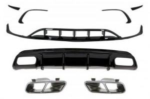Difuzor Bara Spate Editie Neagra cu Ornamente Evacuare si Prelungiri Bara Fata compatibil cu Mercedes A-Class W176 2015-2018 A45 Facelift Design - Img 4