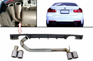 Difuzor Bara Spate Negru cu Ornamente Evacuare Duble compatibil cu BMW Seria 3 F30 F31 2011-> M Performance M3 Design