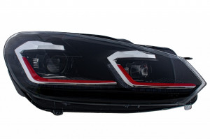 Faruri LED compatibil cu VW Golf 6 VI 2008-2013 Facelift G7.5 GTI Design Rosu Semnalizare Secventiala LHD - Img 2
