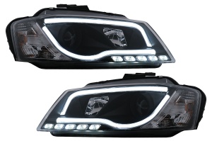 Faruri LED DRL compatibil cu Audi A3 8P Facelift Hatchback Sportback 2008-2012 Negru