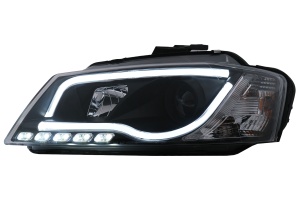Faruri LED DRL compatibil cu Audi A3 8P Facelift Hatchback Sportback 2008-2012 Negru - Img 2