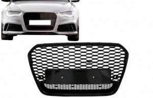 Grila Bara Fata compatibil cu Audi A6 C7 4G Pre-Facelift 2011-2014 RS6 Design Negru Lucios - Img 3