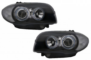 Set faruri compatibil cu BMW Seria 1 E81 E82 E87 E88 2004-2011 Angel Eyes Negru