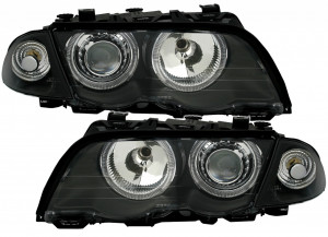 Set faruri compatibil cu BMW Seria 3 E46 Limousine Touring 1998-2001 Angel Eyes Negru - Img 2