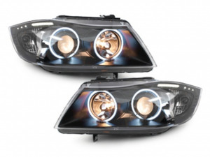 Set faruri compatibil cu BMW Seria 3 E90 E91 2005-2008 Angel Eyes CCFL Negru - Img 2