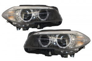 Set faruri Full LED Bi-Xenon Angel Eyes compatibil cu BMW 5 Series F10 F11 2011-2013, LCI Facelift Look