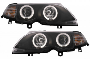 Set faruri LED Angel Eyes compatibil cu BMW E46 Facelift Limousine Sedan Touring 2001-2005 Negru