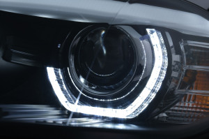 Set faruri Xenon Angel Eyes 3D LED DRL compatibil cu BMW X5 E70 2007-2010 Negru AFS - Img 3