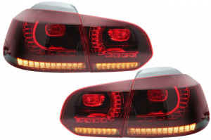 Stopuri Full LED compatibil cu VW Golf 6 VI 2008-2013 R20 Design Rosu Fumuriu cu Semnal Dinamic