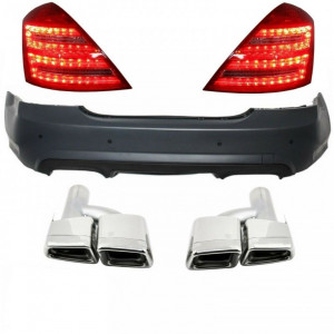 Bara Spate Mercedes S-Class W221 2005-2011 cu Ornamente pentru evacuare si Stopuri LED