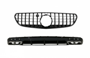 Difuzor Bara Spate cu Ornamente evacuare si Grila Centrala compatibil cu Mercedes S-Class C217 Coupe 2014-2017 S63 GT-R Design