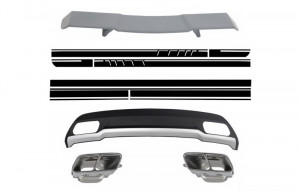 Difuzor Bara Spate cu Ornamente toba & Spioiler si Stickere Negre compatibil cu MERCEDES W176 A-Class 2012-2018 A-Design