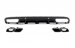 Difuzor Bara Spate cu Ornamente tobe compatibil cu Mercedes C-Class C205 A205 Coupe Cabriolet 2014-2019 C63 Edition 1 Design Negru
