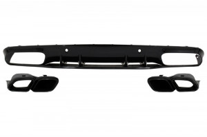 Difuzor Bara Spate si Ornamente Bara Spate Flapsuri compatibil cu Mercedes C-Class C205 A205 Coupe Cabriolet 2014-2019 Facelift C63S Design Negru - Img 8