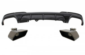 Difuzor de aer cu evacuare dubla si Tobe Ornamente compatibil cu BMW seria 5 F10 F11 Seria 5 2011-2017 M-Performance Design Negru Lucios