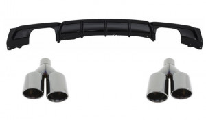 Difuzor Spate Evacuare Dubla Negru Lucios cu Ornamente Evacuare Negre M-Power compatibil cu BMW Seria 3 2011-> F30 F31 M Performance Sport Design