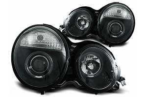 Faruri Angel Eyes compatibil cu Mercedes E-Class W210 S210 1995-1999 Negru