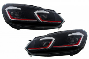 Faruri LED compatibil cu VW Golf 6 VI 2008-2013 Facelift G7.5 GTI Design Rosu Semnalizare Secventiala LHD