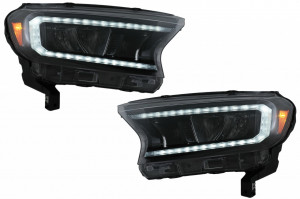 Faruri LED Light Bar compatibil cu Ford Ranger 2015-2020 LHD Negru cu Semnal Dinamic