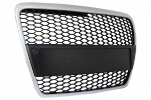 Grila Centrala Fara Emblema compatibil cu Audi A6 4F 4F2 C6 2004-2011 Limousine Avant RS Design Argintiu Mat - Img 2