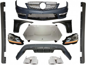 Pachet exterior Conversie Complet Facelift compatibil cu MERCEDES W204 2007-2014 C63 Design cu faruri LED