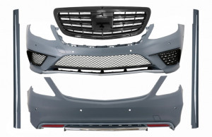 Pachet Exterior cu Grila Centrala Negru Lucios compatibil cu Mercedes S-Class W222 2013-2017 S63 Design