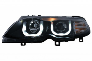 Set Faruri Angel Eyes compatibil cu BMW Seria 3 E46 Facelift 2001-2005 Limousine Touring Negru 3D U LED - Img 2
