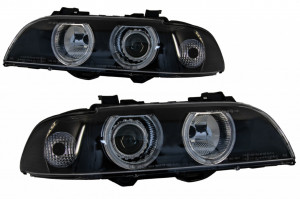 Set faruri Angel Eyes compatibil cu BMW Seria 5 E39 Sedan Touring 1996-2003 Editie Negru Gri