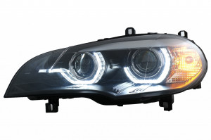 Set faruri Xenon Angel Eyes 3D Dual Halo Rims LED DRL compatibil cu BMW X5 E70 2007-2010 Negru - Img 2