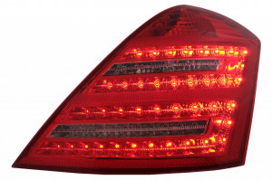 Stopuri Full LED compatibil cu Mercedes S-Class W221 2005-2009 Facelift Design Rosu Clar cu Semnal Dinamic Secvential - Img 2