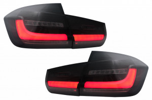Stopuri LED BAR compatibil cu BMW Seria 3 F30 2011-2019 Negru Fumuriu LCI Design cu Semnal Dinamic Secvential