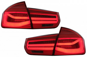 Stopuri LED compatibil cu BMW Seria 3 F30 2011-2019 Rosu Clar LCI Design cu Semnal Dinamic Secvential