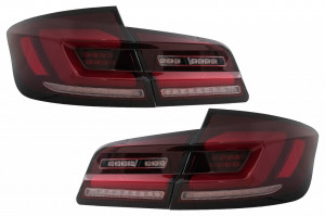 Stopuri LED compatibil cu BMW Seria 5 F10 2011-2017 Rosu Fumuriu cu Semnal Dinamic Secvential