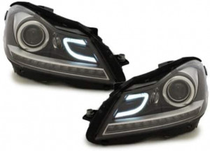 Ansamblu Bara Fata compatibil cu MERCEDES C-Class W204 Facelift 2012-2014 C63 Design cu Faruri DECTANE DRL Negru - Img 7