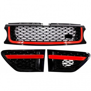 Ansamblu Grila Centrala si Grile Laterale Land ROVER Range ROVER Sport Facelift 2010-2013 L320 Autobiography Look Black Red Edition