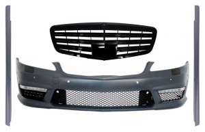 Bara Fata compatibil cu Mercedes S-Class W221 S63 S65 Design 2005-2010 cu Grila Centrala Negru Lucios si Praguri Laterale