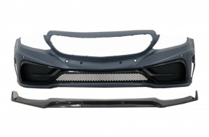Bara Fata si Prelungire Lip Carbon Real compatibil cu Mercedes C-Class W205 2014-2019 Fara Grila Centrala