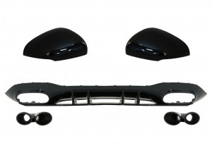 Difuzor Bara Spate cu Evacuari Negre compatibil cu Mercedes A-Class W177 Hatchback 2018-> si Capace Oglinzi
