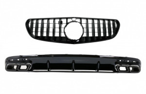 Difuzor Bara Spate cu Ornamente evacuare Negre si Grila Centrala compatibil cu Mercedes S-Class C217 Coupe 2018-2020 S63 Facelift Desing