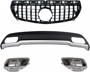 Difuzor Bara Spate cu Ornamente toba si Grila Centrala Panamericana Negru compatibil cu Mercedes W176 A-Class 2012-2015 Sport Pack