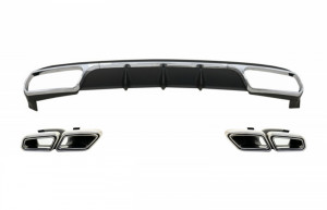Difuzor Bara Spate cu Ornamente Tobe Crome compatibil cu Mercedes W212 E-Class Facelift 2013-2016 pentru Bara Spate Standard