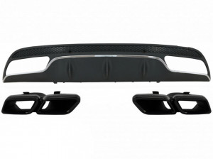 Difuzor Bara Spate cu Ornamente tobe Negre compatibil cu Mercedes C-Class W205 S205 2014-2020 C63 Design doar pentru Sport Package