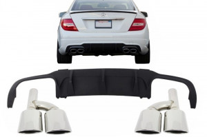Difuzor Bara Spate cu Tobe Ornamente Evacuare compatibil cu MERCEDES C-class W204 C204 AMG Sport Line 2012-2014 Limousine Coupe - Img 7