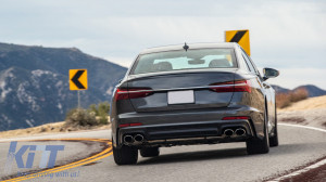 Difuzor Bara Spate si Ornamente Evacuare compatibil cu Audi A6 C8 4K Avant Sedan (2018-up) S6 Design Negru Mat - Img 6