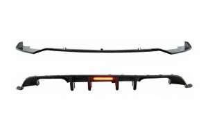 Difuzor Bara Spate si Prelungire Bara Fata compatibil cu VW Golf 7.5 VII Facelift (2017-2019) R Look Negru Lucios cu Reflector Led Rosu