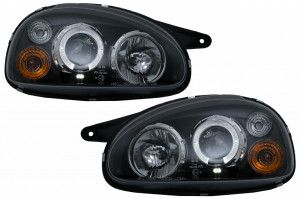Faruri Angel Eyes compatibil cu Opel Corsa B 1993-2000 LHD Negru