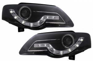 Faruri Angel Eyes LED DRL compatibil cu VW Passat B6 3C 2005-2010 Negru