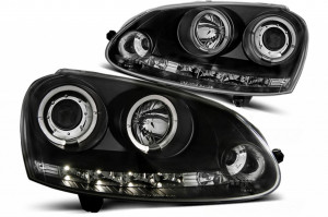 Faruri LED Angel Eyes compatibil cu VW Golf 5 V 2004-2009 Jetta 2005-2010 Negru
