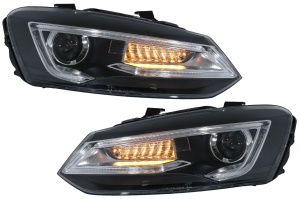 Faruri LED compatibil cu VW Polo MK5 6R 6C 61 (2011-2017) RHD Devil Eye Look