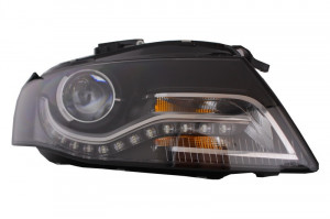 Faruri LED DRL compatibil cu Audi A4 B8 8K 2008-2011 cu Lumini de zi Integrate Negru - Img 4